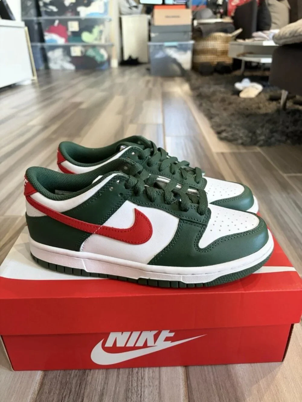 Big Kids' Nike Dunk Low Shoes - Fir/White/University Red